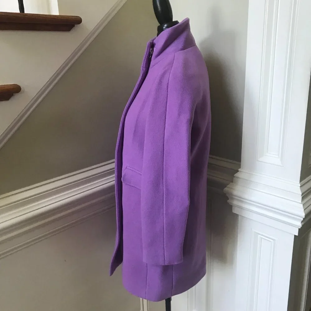 NWT JCREW NEW Cocoon Coat Jacket Womens 0 Purple Italian Stadium Cloth Wool NEW - Picture 11 of 13